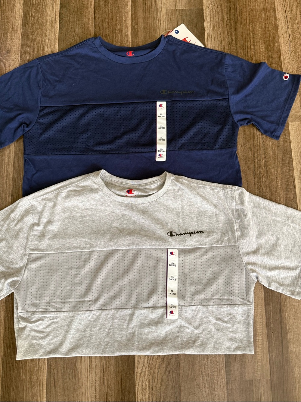Champion Colorblock Mesh Panel Short Sleeve Tee - Navy & Light Gray